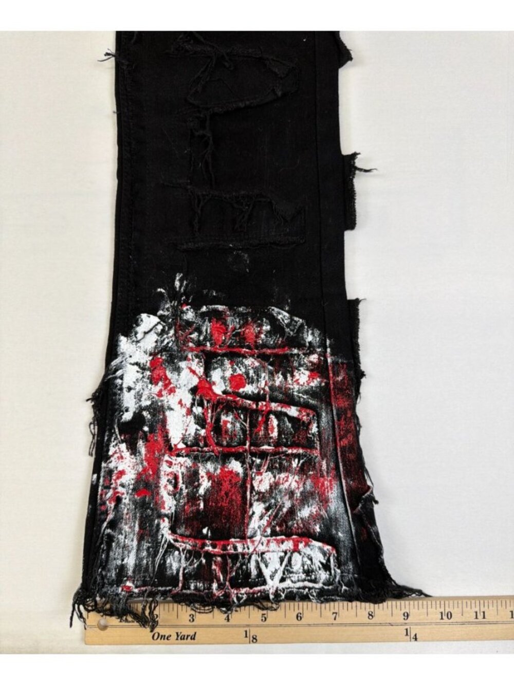 Rockstar Original Men's Black Red Painted Stacked Flare Fringe Jeans Size 34 - Picture 5 of 9